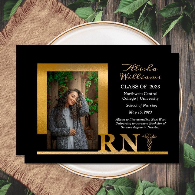 Classy Elegant Gold RN Caduceus 1 Foto Black Ankündigung (Von Creator hochgeladen)