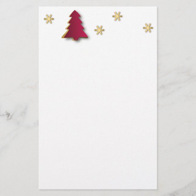 Classy Elegant Gold Roter Weihnachtsbaum Briefpapier (Vorderseite)
