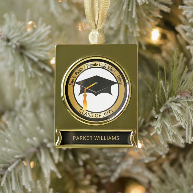 Classy Elegant Grad Cap School Graduate Abschluss Banner-Ornament Gold (Baum)