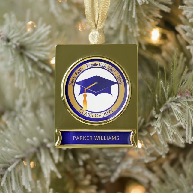 Classy Elegant Grad Cap School Graduate Abschluss Banner-Ornament Gold (Baum)