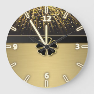 Classy Elegant Irish Shamrock ,Faux Gold Confetti Große Wanduhr