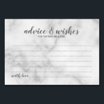 Classy Elegant Marble Wedding Advice und Wünsche Tischnummer<br><div class="desc">Klassische Elegant White Marble Wedding Advice and Wishings Card mit dem Titel in grauem,  modernem Script Schriftart mit Details in grau modernen Sans Serif Schriftart auf weißem Marmorboden. Ideal für Hochzeiten,  Babydusche,  Geburtstagsparty,  Brautparty,  Junggeselinnen-Abschied und alle besondere Anlässe.</div>