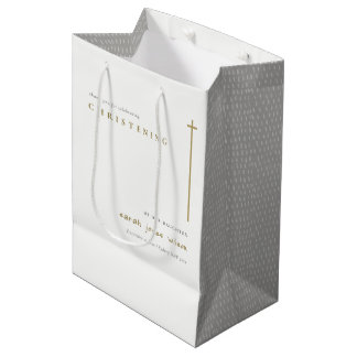 Classy Elegant Minimal Gold Typografie Christening Mittlere Geschenktüte