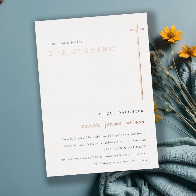 Classy Elegant Minimal Typografie Christening Folieneinladung (Von Creator hochgeladen)