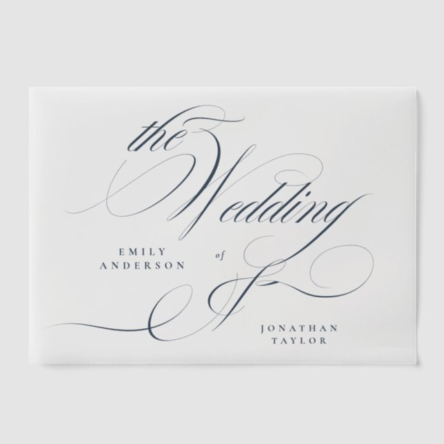 Classy Elegant Navy Blue Calligraphy Wedding (Vorderseite)