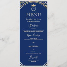 Classy Elegant Royal Blue and Gold Floral Wedding Menükarte