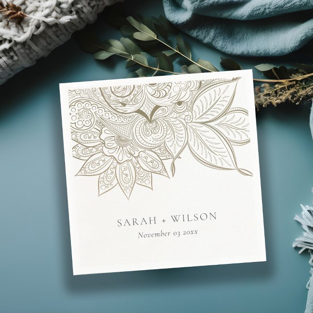 Classy Elegant Verziert Paisley Ivory Gold Wedding Serviette (Von Creator hochgeladen)