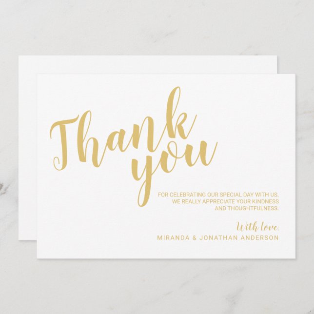 Classy Elegant White and Gold Wedding Vielen Dank Einladung (Vorne/Hinten)