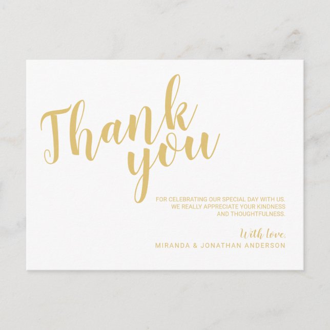 Classy Elegant White and Gold Wedding Vielen Dank Postkarte (Vorderseite)