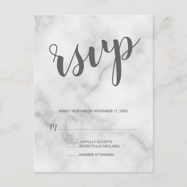 Classy Elegant White Marble Wedding RSVP Einladungspostkarte (Vorderseite)