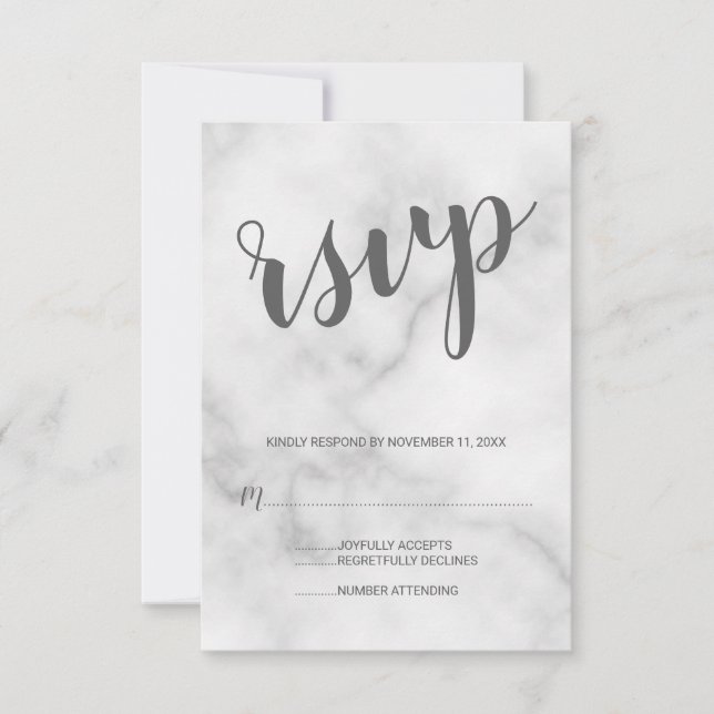 Classy Elegant White Marble Wedding RSVP Karte (Vorderseite)