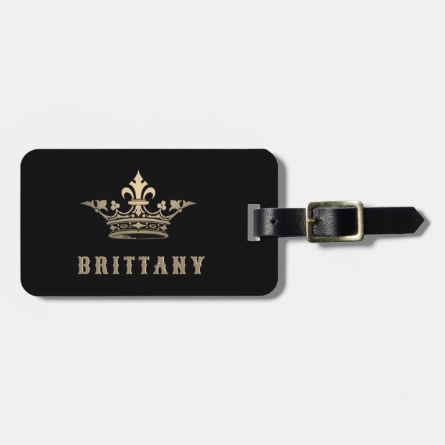 Classy Embossed Gold Crown Tag mit Lederband Gepäckanhänger (Vorderseite horizontal)