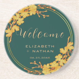 Classy Emerald Green Gold Floral Wedding Willkomme Getränkeuntersetzer