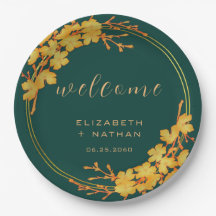 Classy Emerald Green Gold Floral Willkommen