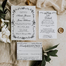 Classy Floral Black And White Botanical Wedding