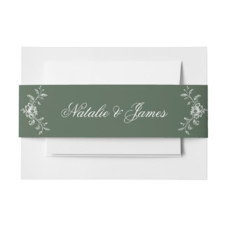 Classy Floral Emerald Green Old Money Boho Wedding Einladungsbanderole