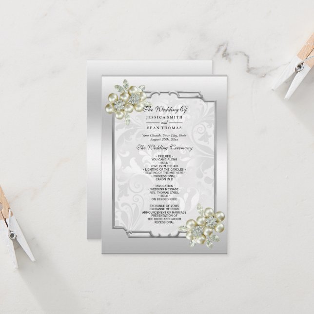 Classy Floral Gem, Silver Gerahmt Wedding Program (Vorderseite/Rückseite Beispiel)