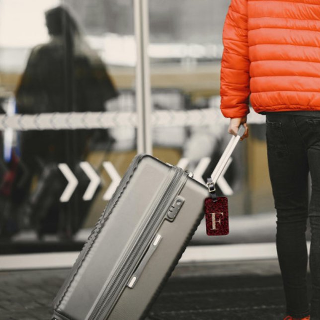 Classy Floral Mit Monogramm Letter F dunkelrot Gepäckanhänger (Von Creator hochgeladen)