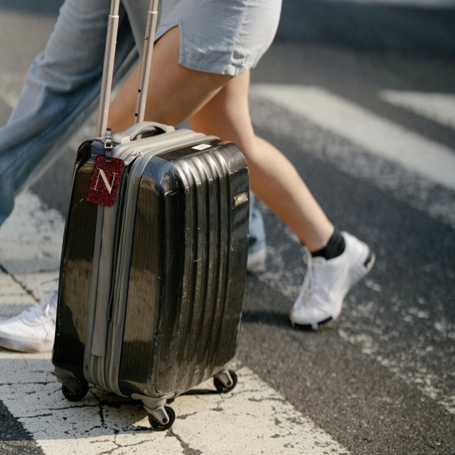 Classy Floral Mit Monogramm Letter N dunkelrot Gepäckanhänger (Von Creator hochgeladen)