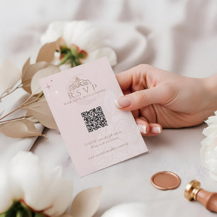Classy Floral Moon Stars Tiara Quinceañera QR Code RSVP Karte