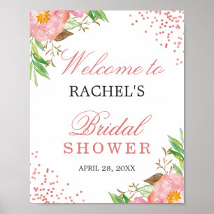 Classy Floral Rose Pink Confetti Brautparty Poster