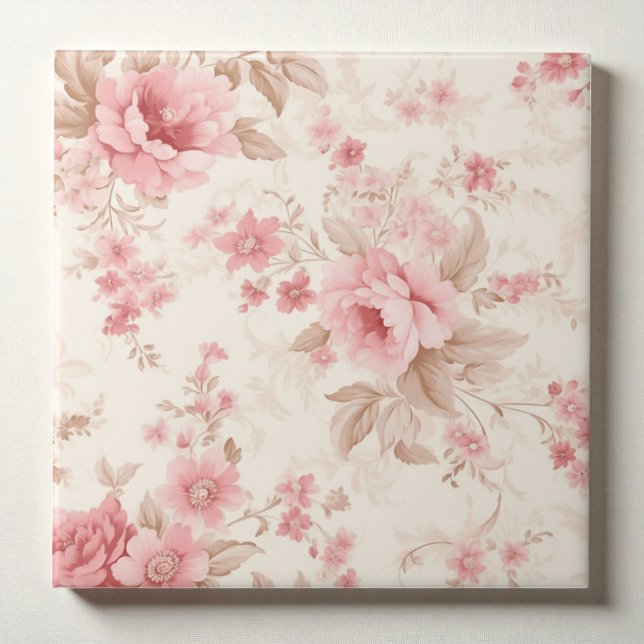 Classy Floral Rose Pink Fliese (Von Creator hochgeladen)