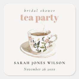 Classy Floral Tee Brautparty Teezeremonie Party Quadratischer Aufkleber