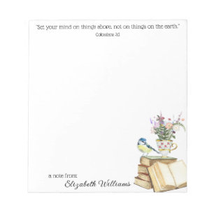 Classy Floral Watercolor Bible Verse Books Teacup Notizblock