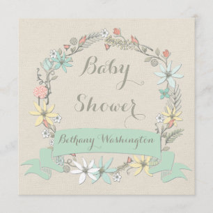 Classy Floral Wreath und Banner Baby Dusche Einladung