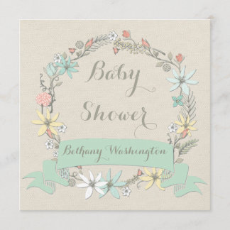 Classy Floral Wreath und Banner Baby Dusche Einladung