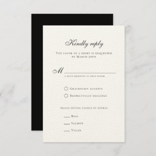 Classy Formal Elegante Schwarz-weiße Hochzeit RSVP Karte