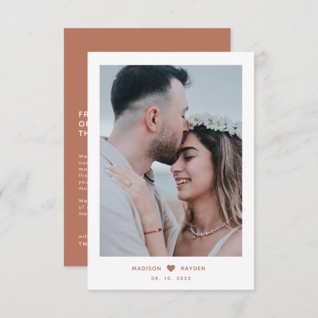Classy Foto Terracotta Script mit Herz Wedding Dankeskarte (Vorne/Hinten)