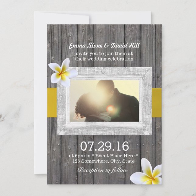 Classy Frangipani Blume Custom Foto Hochzeit Einladung (Vorderseite)