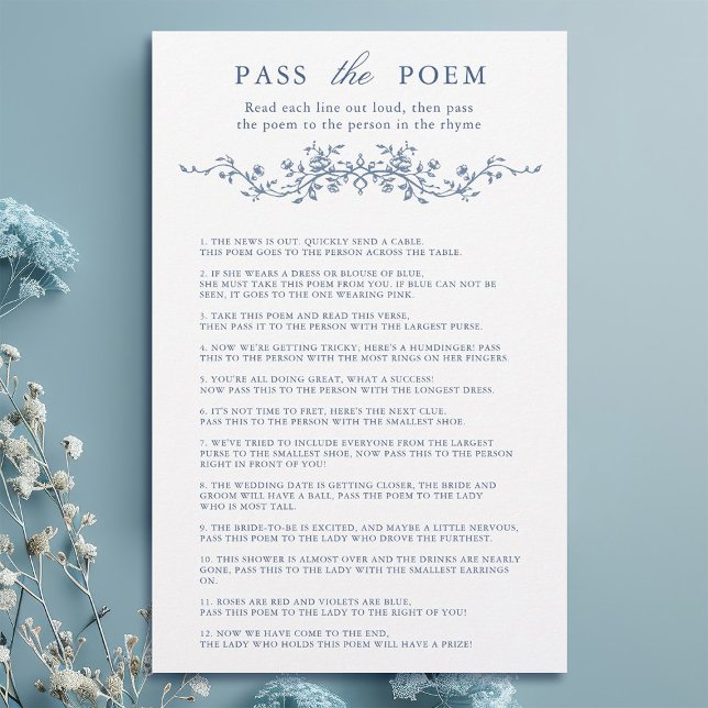 Classy French Blue Floral 'Pass the Poem' Game (Von Creator hochgeladen)