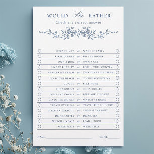 Classy French Blue Floral "Wollt ihr lieber" Spiel