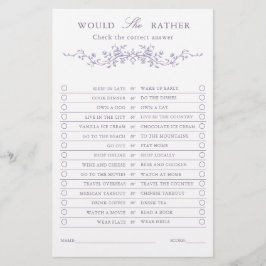 Classy French Lavender 'Would She Rather' Game