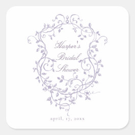 Classy French Victorian Lavender Bridal Shower Quadratischer Aufkleber