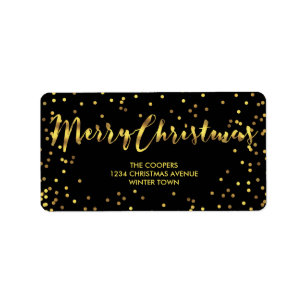 Classy Frohe Weihnachts Gold Foil Confetti Black Adressaufkleber