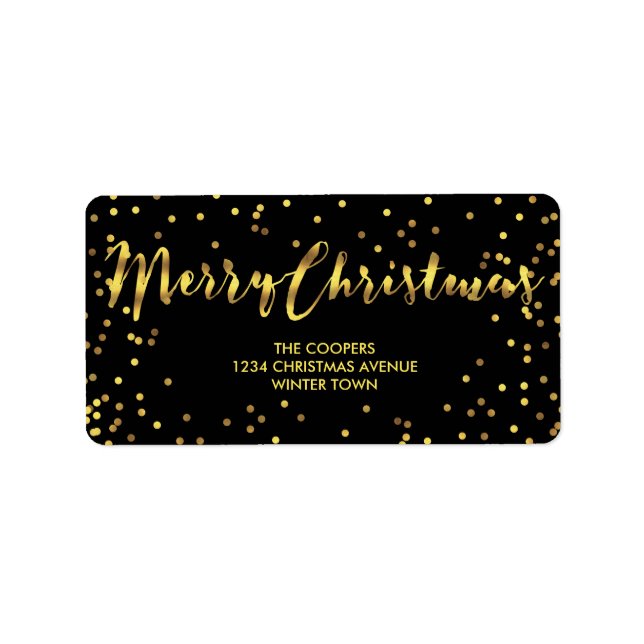 Classy Frohe Weihnachts Gold Foil Confetti Black Adressaufkleber (Vorne)