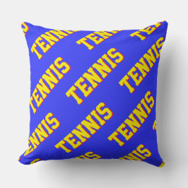 Classy Fun Retro Bright Yellow TENNIS Text On Blue Kissen