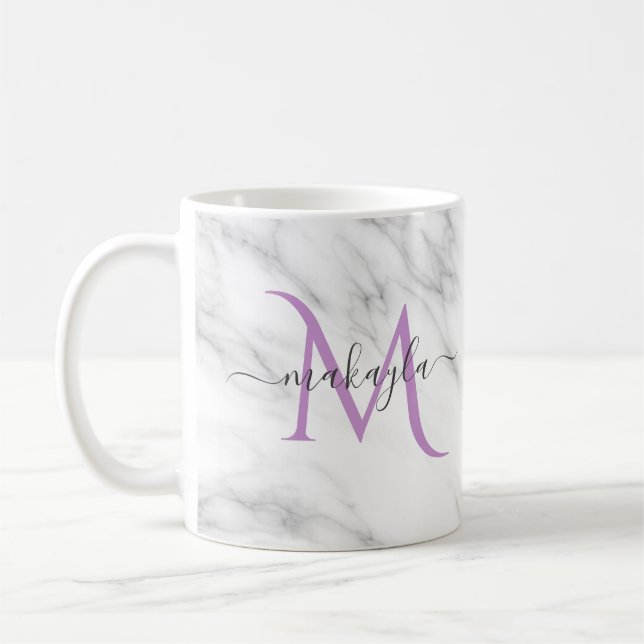 Classy Girly Marble Script Name Monogram Kaffeetasse (Links)