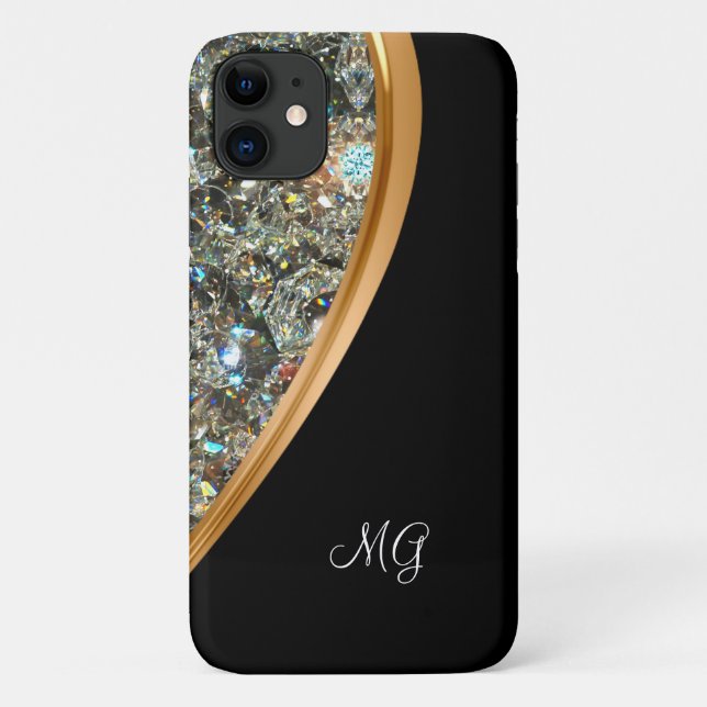 Classy Glitzy Ladys Bling Monogramm Case-Mate iPhone Hülle (Rückseite)