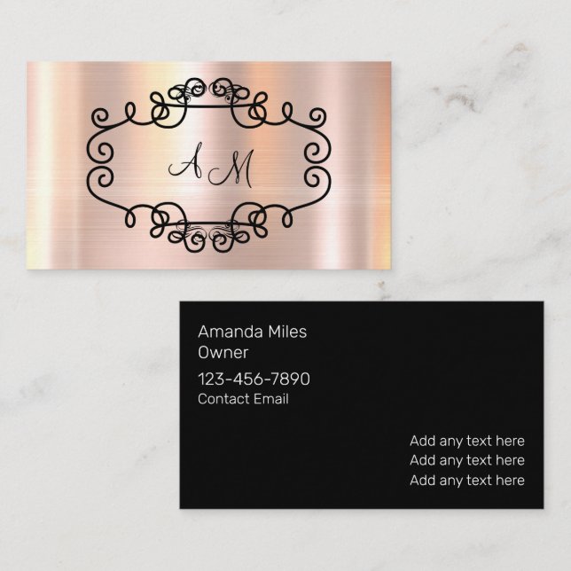 Classy Glitzy Pink Shiny Monogram Business Cards Visitenkarte (Vorne/Hinten)