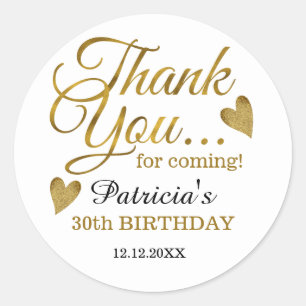 Classy Gold 30. Geburtstag Vielen Dank Runder Aufkleber