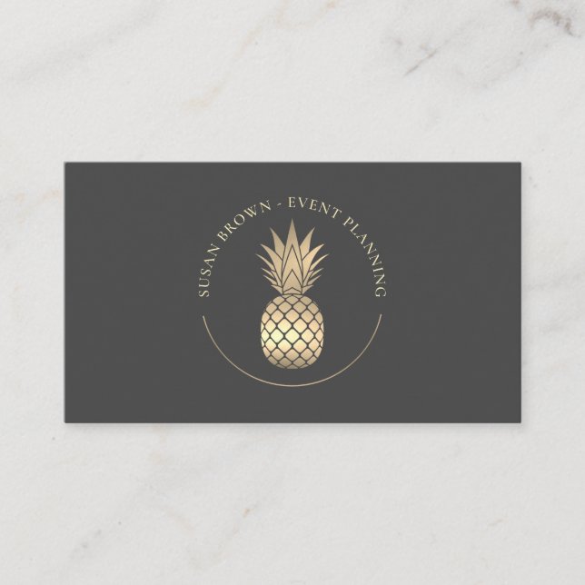 Classy Gold Ananas Logo Business Card Visitenkarte (Vorderseite)
