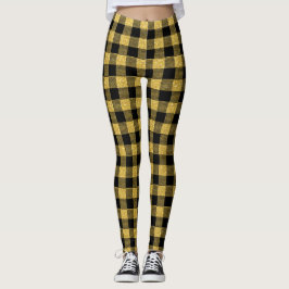 Classy Gold and black Buffalo plaid pattern Leggings