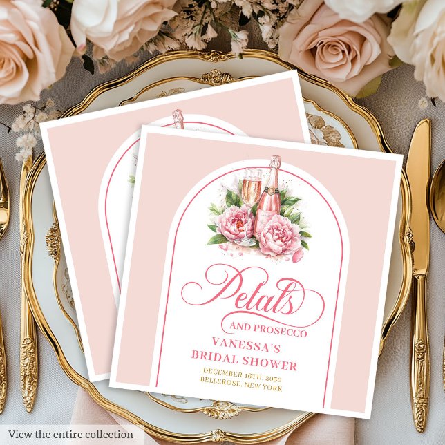 Classy Gold and Blush Petals and Prosecco Napkins Serviette (Classy Gold and Blush Petals and Prosecco Napkins)