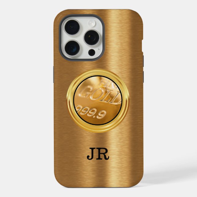 Classy Gold Bar Theme Monogram iPhone Hülle (Rückseite)