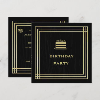 Classy Gold & Black Birthday Party Einladung