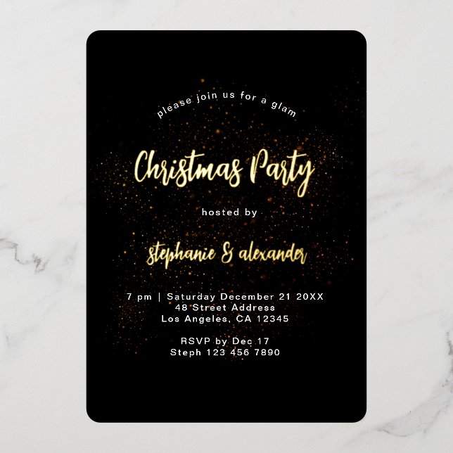 Classy Gold Black Christmas Party Luxus Folieneinladung (Vorderseite)